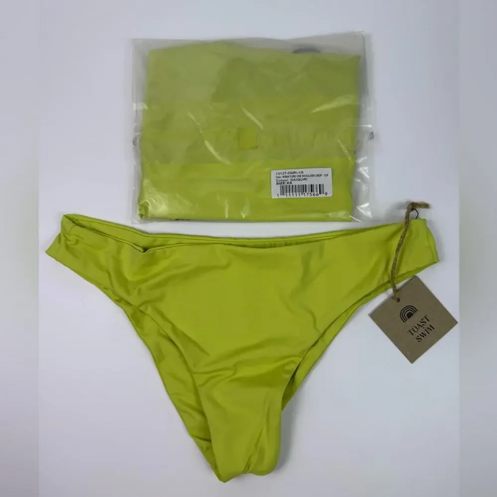 NWT Free People x Toast Bikini Set One Shoulder Top Low Rise Bottom Daiquiri XS